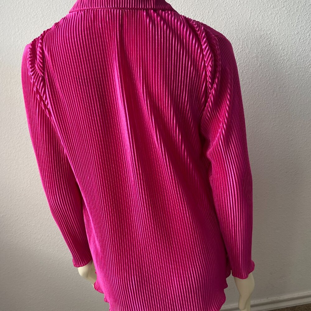 Truself Womens Blouse Medium Pink V-Neck Collared Long Sleeve Stretch Retro - Picture 3 of 3